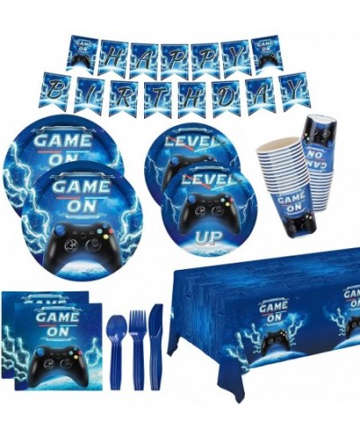 Video Game Party Supplies Kit Serve 25 Includes Dinner Plates Dessert Plates Napkins Cups Cutlery Tablecloth Banner for Gamer...