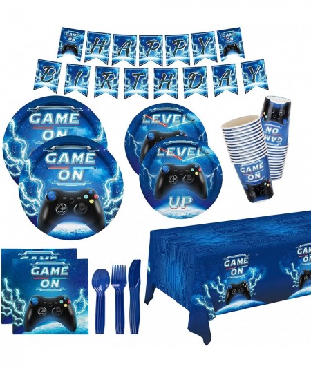 Video Game Party Supplies Kit Serve 25 Includes Dinner Plates Dessert Plates Napkins Cups Cutlery Tablecloth Banner for Gamer...