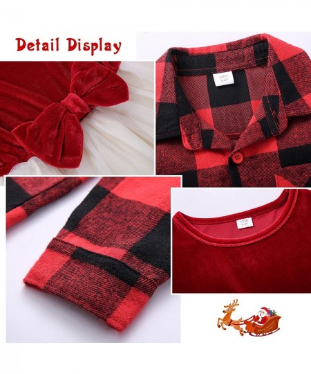 Family Matching Christmas Outfits Red Plaid Parent-Child Lace Skirt Xmas Photography Matching Dress Costume for Women Men Kid...