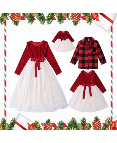 Family Matching Christmas Outfits Red Plaid Parent-Child Lace Skirt Xmas Photography Matching Dress Costume for Women Men Kid...