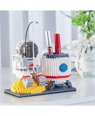 Astronaut Mini Building Blocks Pen Holder Desktop Cute Micro Building Toys Kits for Kids Adults with Led Lighting Kit Compati...