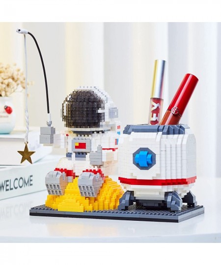 Astronaut Mini Building Blocks Pen Holder Desktop Cute Micro Building Toys Kits for Kids Adults with Led Lighting Kit Compati...