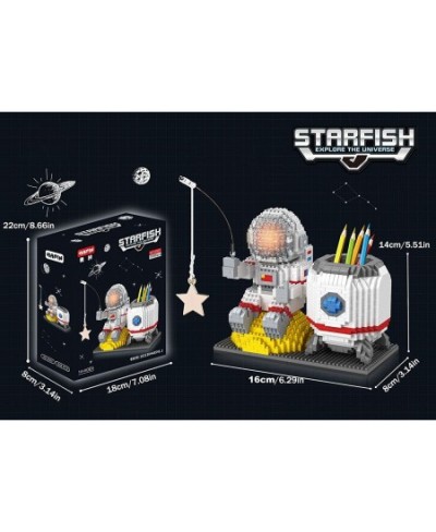 Astronaut Mini Building Blocks Pen Holder Desktop Cute Micro Building Toys Kits for Kids Adults with Led Lighting Kit Compati...