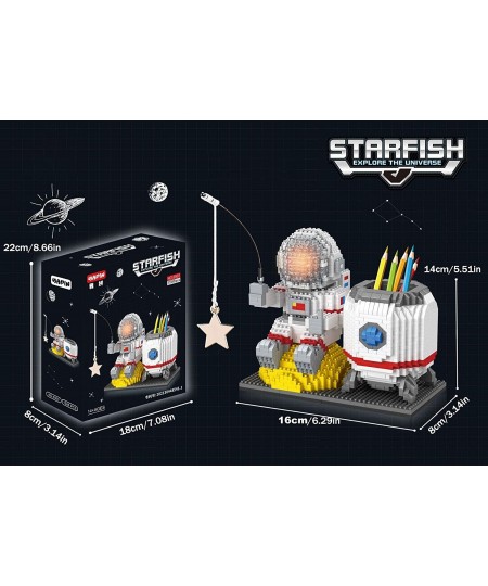 Astronaut Mini Building Blocks Pen Holder Desktop Cute Micro Building Toys Kits for Kids Adults with Led Lighting Kit Compati...