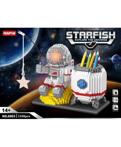 Astronaut Mini Building Blocks Pen Holder Desktop Cute Micro Building Toys Kits for Kids Adults with Led Lighting Kit Compati...