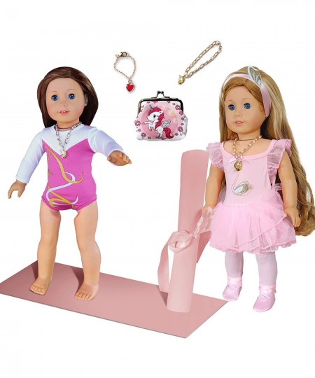 2-Sets 18-inch Doll-Clothes Accessories Ballet Dance Outfit Set with Shoes Yoga Mat Bracelet Necklace Bag-Compatible with Ame...