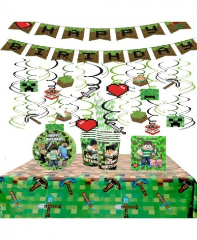 Mining Themed Party Supplies Disposable Tablecloth 2 Pack Pixel Miner Crafting Style Plastic Table for Birthday Party Video G...