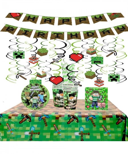 Mining Themed Party Supplies Disposable Tablecloth 2 Pack Pixel Miner Crafting Style Plastic Table for Birthday Party Video G...