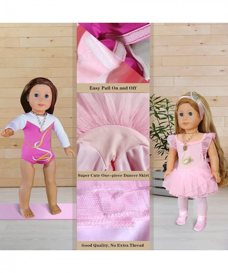 2-Sets 18-inch Doll-Clothes Accessories Ballet Dance Outfit Set with Shoes Yoga Mat Bracelet Necklace Bag-Compatible with Ame...