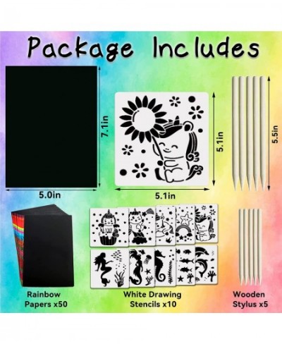 Scratch Paper Crafts For Kids Girls Age 3-10 Years Old 50 Sheets Rainbow Scratch Paper Art Set With Unicorn Mermaid Stencils ...