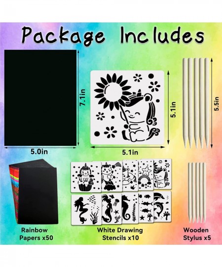 Scratch Paper Crafts For Kids Girls Age 3-10 Years Old 50 Sheets Rainbow Scratch Paper Art Set With Unicorn Mermaid Stencils ...