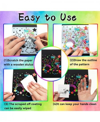 Scratch Paper Crafts For Kids Girls Age 3-10 Years Old 50 Sheets Rainbow Scratch Paper Art Set With Unicorn Mermaid Stencils ...