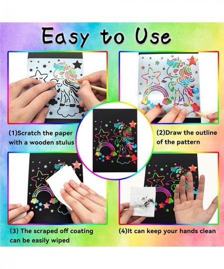 Scratch Paper Crafts For Kids Girls Age 3-10 Years Old 50 Sheets Rainbow Scratch Paper Art Set With Unicorn Mermaid Stencils ...