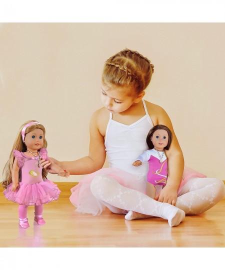 2-Sets 18-inch Doll-Clothes Accessories Ballet Dance Outfit Set with Shoes Yoga Mat Bracelet Necklace Bag-Compatible with Ame...