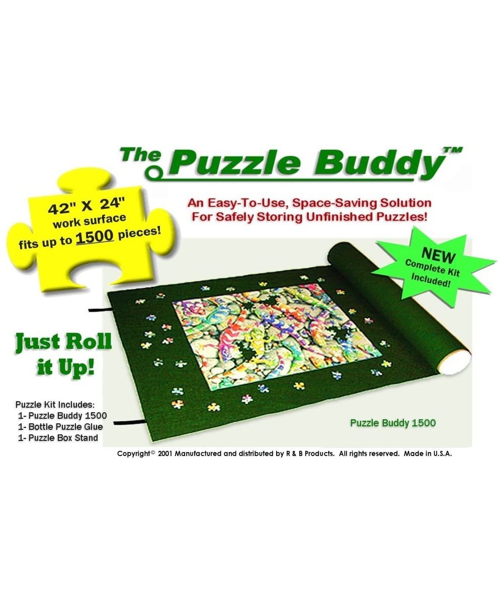 Puzzle Buddy: Jigsaw Puzzle Roll Up Felt Mat | Securely Store Transport Unfinished Puzzles (Includes Box Stand and Glue Kit) ...