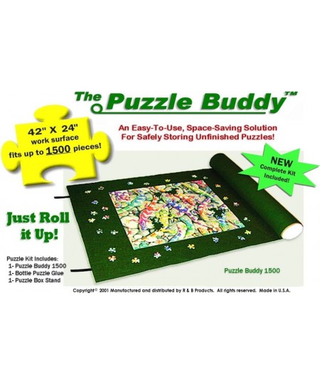 Puzzle Buddy: Jigsaw Puzzle Roll Up Felt Mat | Securely Store Transport Unfinished Puzzles (Includes Box Stand and Glue Kit) ...