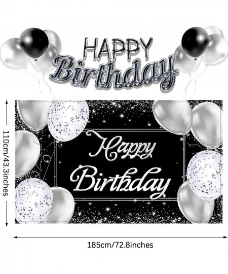 Happy Birthday Backdrop Banner Black and Silver Photography Background Happy Birthday Banner Large Birthday Party Sign Poster...