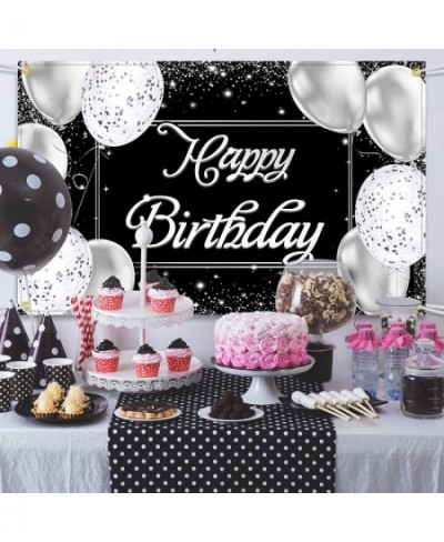 Happy Birthday Backdrop Banner Black and Silver Photography Background Happy Birthday Banner Large Birthday Party Sign Poster...