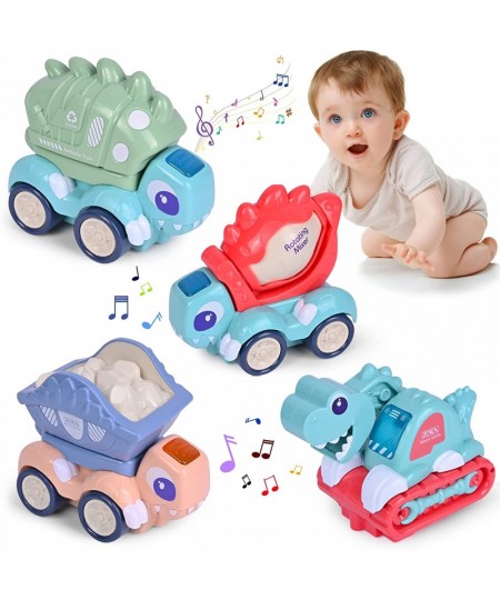 Toddler Toy Cars for 1 2 3 4 5 Year Old Boys Girls 4 Pack Dinosaur Electric Construction Trucks with Music and Light Ideal Gi...