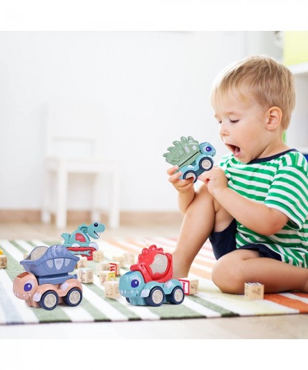 Toddler Toy Cars for 1 2 3 4 5 Year Old Boys Girls 4 Pack Dinosaur Electric Construction Trucks with Music and Light Ideal Gi...