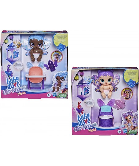 Glo Pixies Minis 2-Pack Plum Rainbow and Sky Breeze 3.75-Inch Glow-in-The-Dark Pixie Doll Toy Kids 3 and Up 2 Surprise Friend...