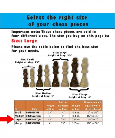 Staunton Chess Pieces with Extra Queens | Size: Large - King Height: 3.5 inch | Wood $24.99 - Game Accessories