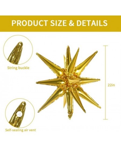 4 Pcs 22inch 4D Gold Starburst Cone Mylar Balloons 14Point Star Balloons Explosion Star Foil Balloons for Party Supplies Back...