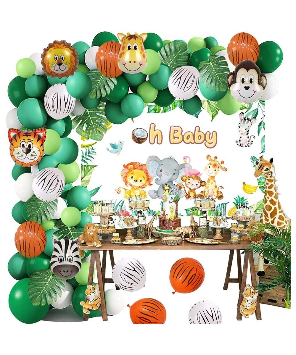 Safari Baby Shower Decorations Jungle Theme Party Supplies Green Balloon Garland Arch Kit with Oh Baby Baby Shower Backdrop A...