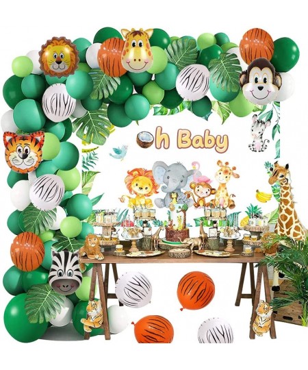 Safari Baby Shower Decorations Jungle Theme Party Supplies Green Balloon Garland Arch Kit with Oh Baby Baby Shower Backdrop A...