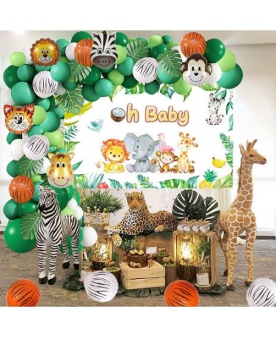 Safari Baby Shower Decorations Jungle Theme Party Supplies Green Balloon Garland Arch Kit with Oh Baby Baby Shower Backdrop A...