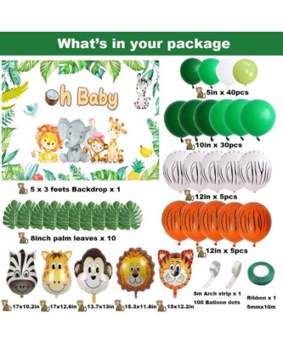 Safari Baby Shower Decorations Jungle Theme Party Supplies Green Balloon Garland Arch Kit with Oh Baby Baby Shower Backdrop A...