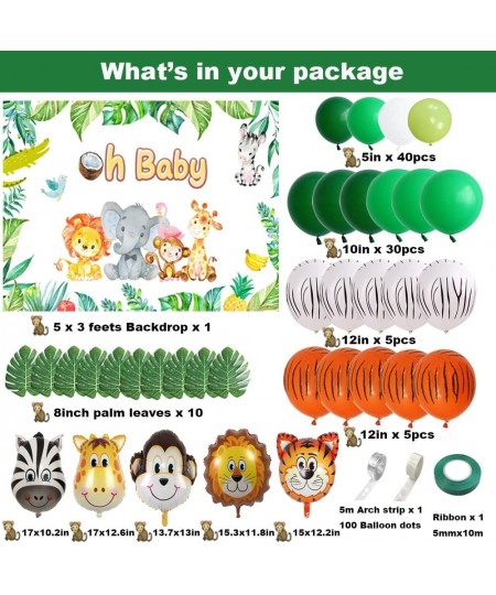 Safari Baby Shower Decorations Jungle Theme Party Supplies Green Balloon Garland Arch Kit with Oh Baby Baby Shower Backdrop A...