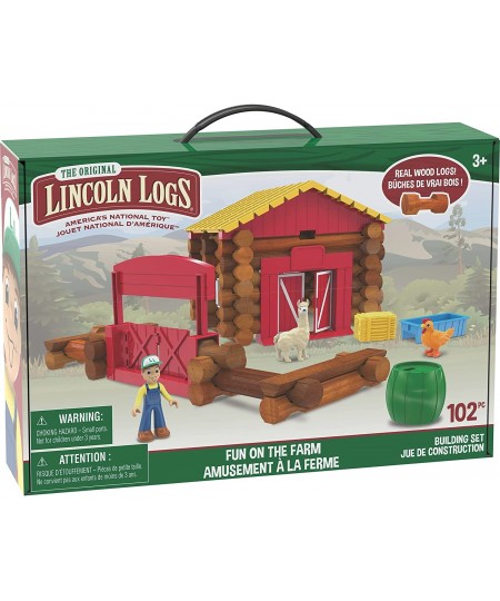 – Fun On The Farm - 102 Parts - Real Wood Logs - Ages 3+ - Best Retro Building Gift Set for Boys/Girls – Creative Constructio...