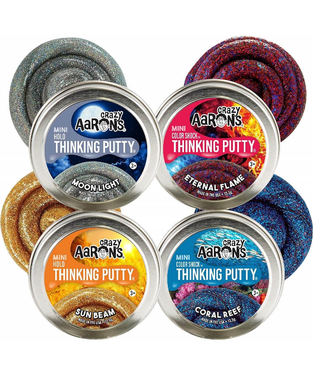 Crazy Aaron's Putty Color Shock & Holo Mini Tins (.47oz Each) Sun Beam Coral Reef Eternal Flame & Moonlight Gift Set Bundle -...