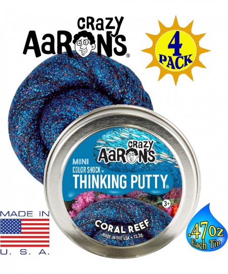 Crazy Aaron's Putty Color Shock & Holo Mini Tins (.47oz Each) Sun Beam Coral Reef Eternal Flame & Moonlight Gift Set Bundle -...