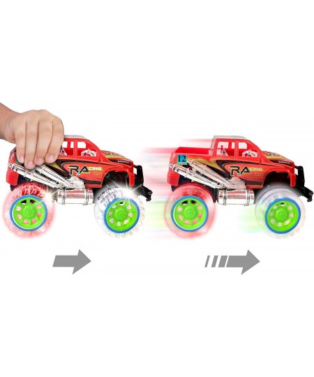 Light-Up Red Monster Truck with Sounds 9 Inch Monster Truck with Flashing Wheels and Friction Motor Push n Go Toy Car Best Bi...