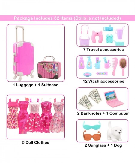 32 Pcs Doll Suitcase Luggage Travel Clothes and Accessories for 11.5 inch Girl Doll Travel Carrier Storage Including 1 Luggag...