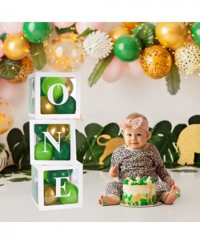 Baby 1st Birthday Decorations for Boy ONE Balloon Boxes with Letters Includes Green and Golden Balloons ONE Blocks Design for...