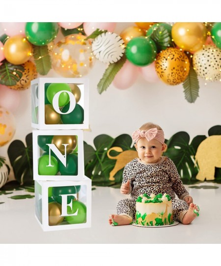 Baby 1st Birthday Decorations for Boy ONE Balloon Boxes with Letters Includes Green and Golden Balloons ONE Blocks Design for...