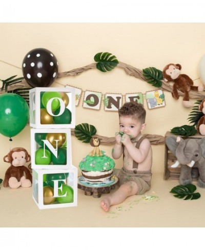 Baby 1st Birthday Decorations for Boy ONE Balloon Boxes with Letters Includes Green and Golden Balloons ONE Blocks Design for...