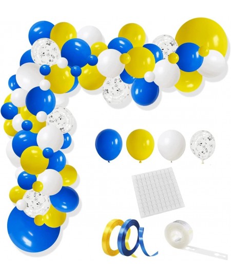 Blue Yellow White Balloon Garland Arch Kit - 116PCS Royal Blue Yellow White Balloons Silver Confetti Balloons for Birthday Br...