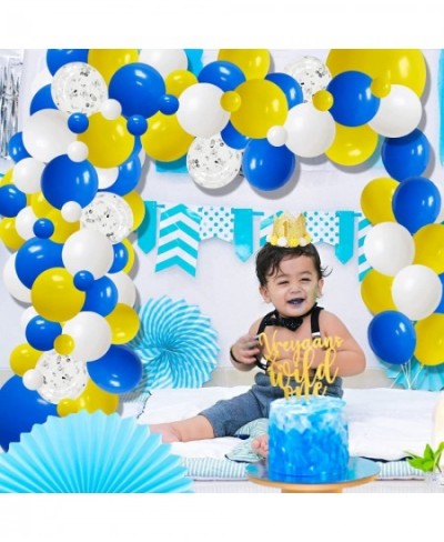 Blue Yellow White Balloon Garland Arch Kit - 116PCS Royal Blue Yellow White Balloons Silver Confetti Balloons for Birthday Br...