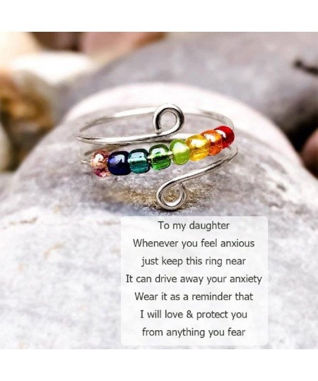 to My Daughter - Drive Away Your Anx-iety Rainbow Beads Fidget Ring Adjustable Opening Colorful Bead Stacking Spinning Anti A...