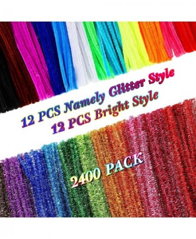 2400 Pcs Pipe Cleaners 24 Assorted Colors Chenille Stems Glitter Pipe Cleaners Craft Supplies Fuzzy Sticks for Kids DIY Art C...