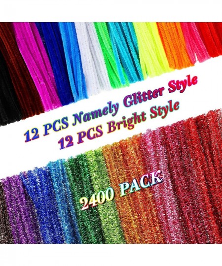 2400 Pcs Pipe Cleaners 24 Assorted Colors Chenille Stems Glitter Pipe Cleaners Craft Supplies Fuzzy Sticks for Kids DIY Art C...