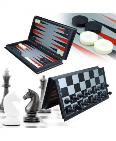 3 in 1 Game Set -Chess Checkers Backgammon Pieces Travel Chess Set Magnetic Foldable Chess Set Portable Board Game for Tour f...