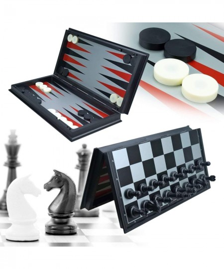 3 in 1 Game Set -Chess Checkers Backgammon Pieces Travel Chess Set Magnetic Foldable Chess Set Portable Board Game for Tour f...