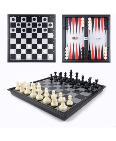 3 in 1 Game Set -Chess Checkers Backgammon Pieces Travel Chess Set Magnetic Foldable Chess Set Portable Board Game for Tour f...