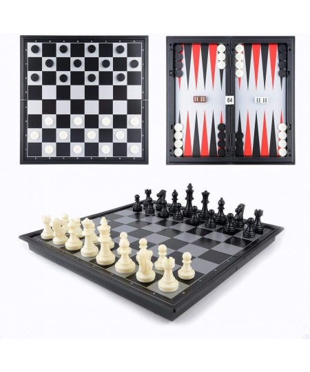 3 in 1 Game Set -Chess Checkers Backgammon Pieces Travel Chess Set Magnetic Foldable Chess Set Portable Board Game for Tour f...