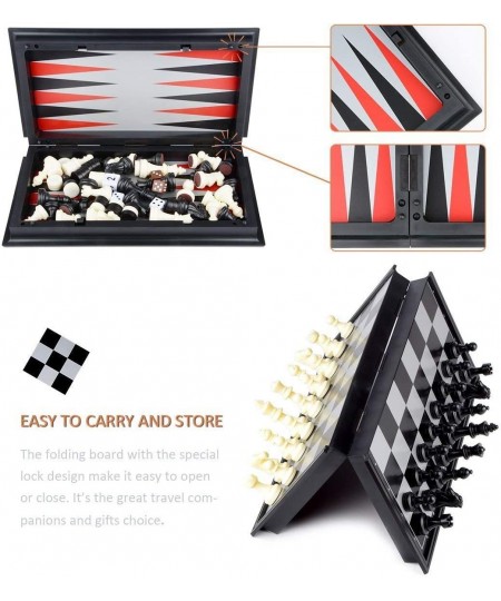 3 in 1 Game Set -Chess Checkers Backgammon Pieces Travel Chess Set Magnetic Foldable Chess Set Portable Board Game for Tour f...